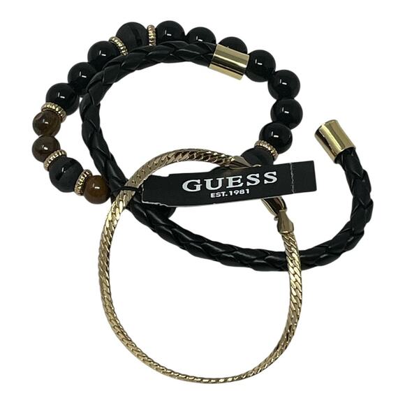 Guess Men’s Black & Gold 3-Piece Bracelet Set NWT - Picture 3 of 4